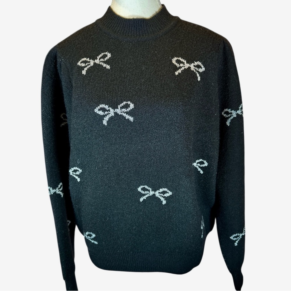 Nanette Lepore NWT Black Sweater with Silver Bow Design